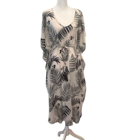 Kona Sol size small Sheer Black and White Leaf Print coverup kimono kaftan EUC - Picture 1 of 12